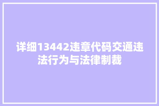 详细13442违章代码交通违法行为与法律制裁