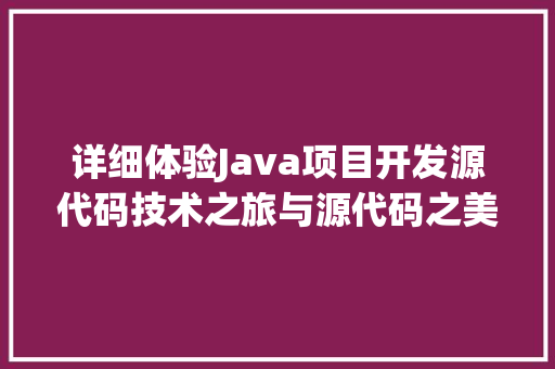 详细体验Java项目开发源代码技术之旅与源代码之美