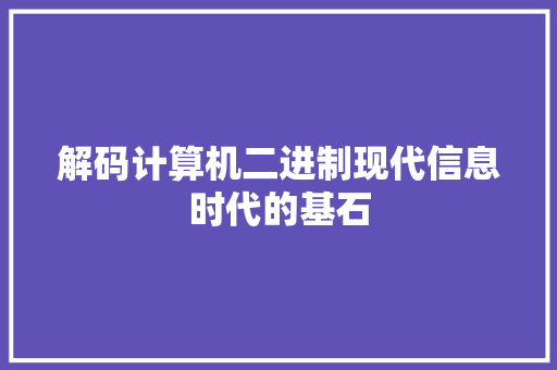 解码计算机二进制现代信息时代的基石