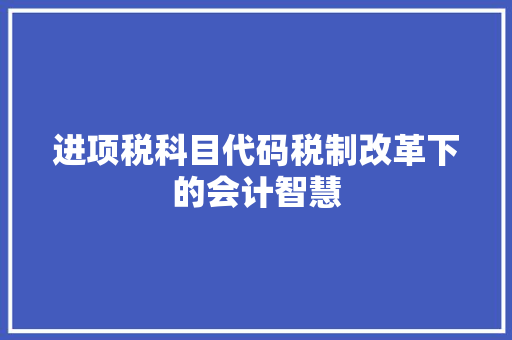 进项税科目代码税制改革下的会计智慧