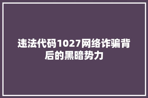 违法代码1027网络诈骗背后的黑暗势力