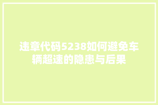 违章代码5238如何避免车辆超速的隐患与后果