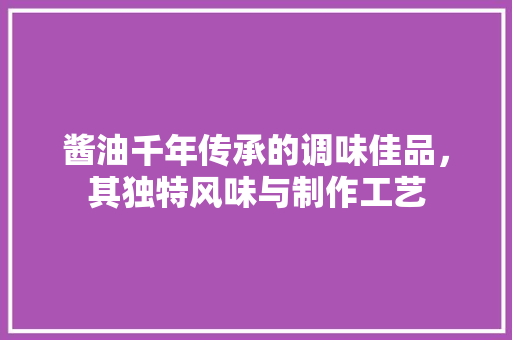 酱油千年传承的调味佳品，其独特风味与制作工艺