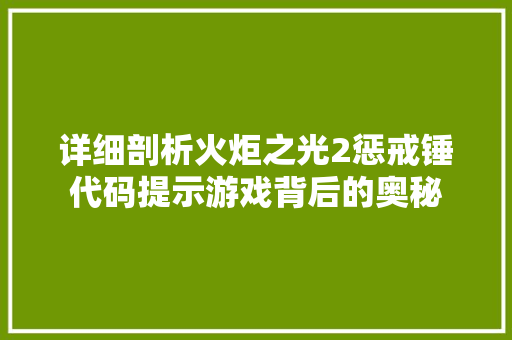 详细剖析火炬之光2惩戒锤代码提示游戏背后的奥秘