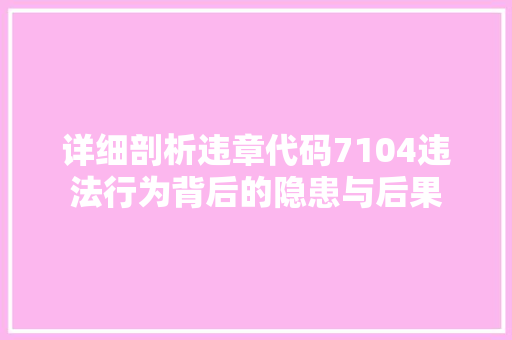 详细剖析违章代码7104违法行为背后的隐患与后果