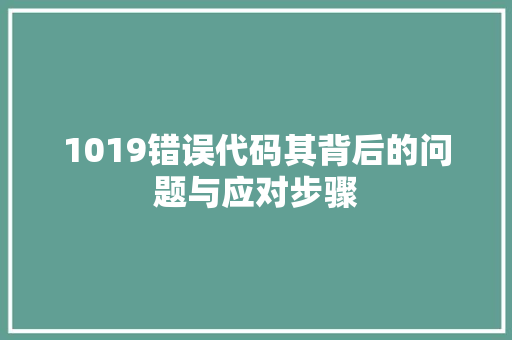 1019错误代码其背后的问题与应对步骤