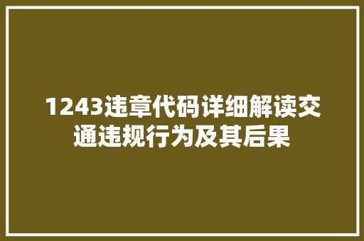 1243违章代码详细解读交通违规行为及其后果