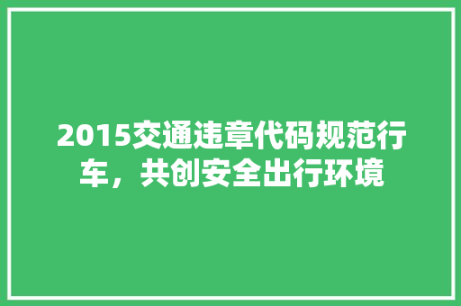 2015交通违章代码规范行车，共创安全出行环境