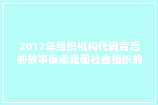 2017年组织机构代码背后的故事探索我国社会组织的数字化转型