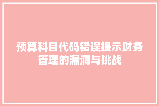 预算科目代码错误提示财务管理的漏洞与挑战