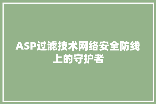 ASP过滤技术网络安全防线上的守护者
