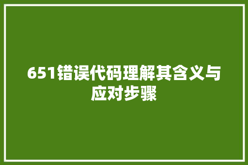 651错误代码理解其含义与应对步骤