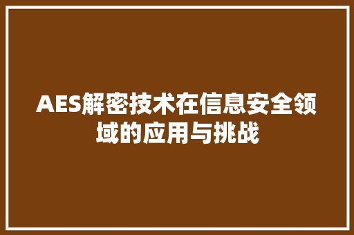 AES解密技术在信息安全领域的应用与挑战
