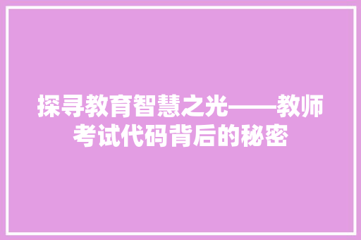 探寻教育智慧之光——教师考试代码背后的秘密