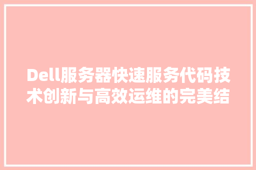 Dell服务器快速服务代码技术创新与高效运维的完美结合