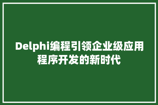 Delphi编程引领企业级应用程序开发的新时代