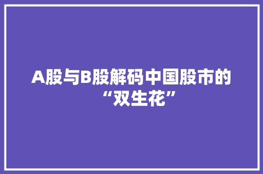 A股与B股解码中国股市的“双生花”