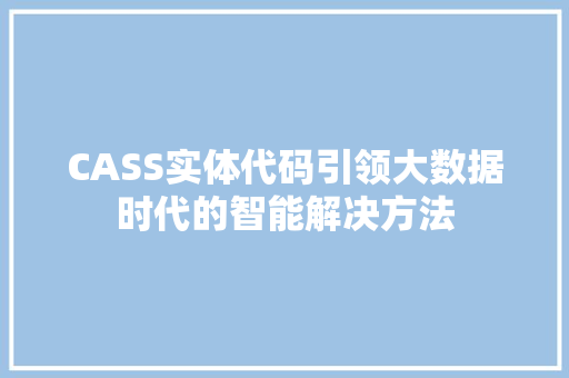 CASS实体代码引领大数据时代的智能解决方法