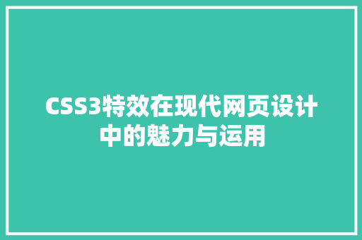 CSS3特效在现代网页设计中的魅力与运用