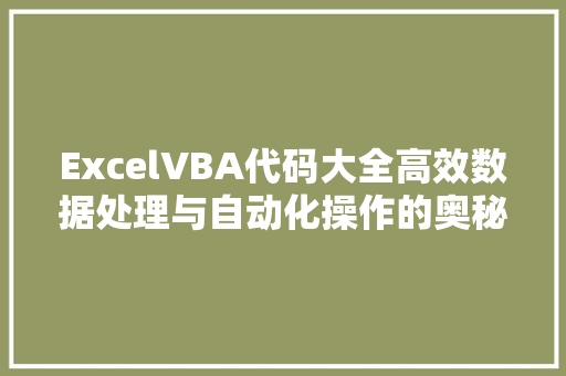 ExcelVBA代码大全高效数据处理与自动化操作的奥秘