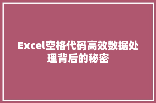 Excel空格代码高效数据处理背后的秘密