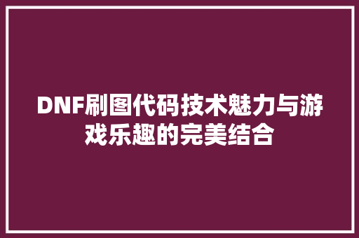 DNF刷图代码技术魅力与游戏乐趣的完美结合