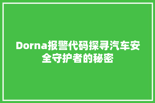 Dorna报警代码探寻汽车安全守护者的秘密
