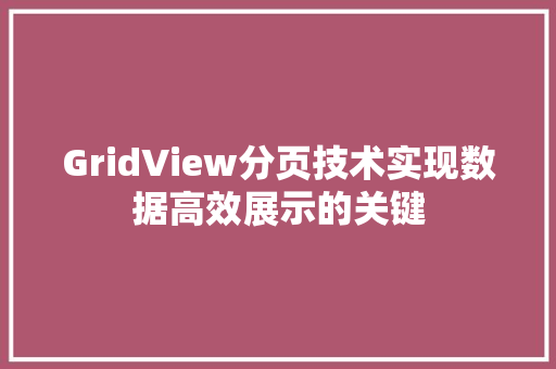 GridView分页技术实现数据高效展示的关键