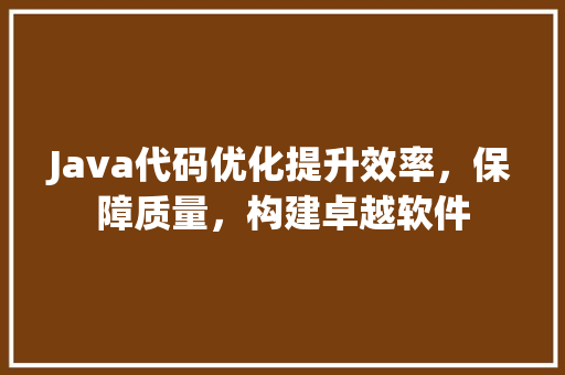 Java代码优化提升效率，保障质量，构建卓越软件