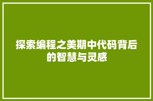 探索编程之美期中代码背后的智慧与灵感