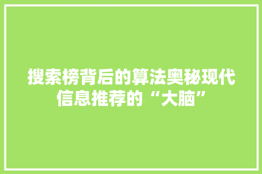 搜索榜背后的算法奥秘现代信息推荐的“大脑”