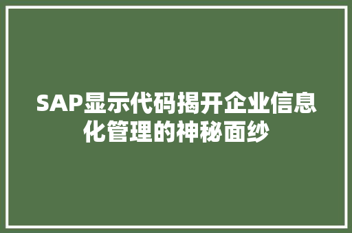 SAP显示代码揭开企业信息化管理的神秘面纱