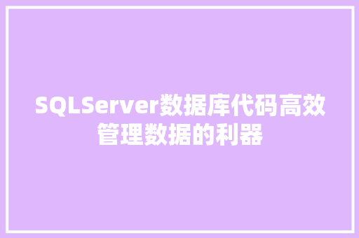 SQLServer数据库代码高效管理数据的利器
