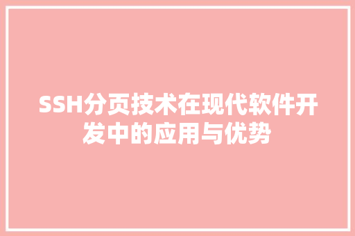 SSH分页技术在现代软件开发中的应用与优势