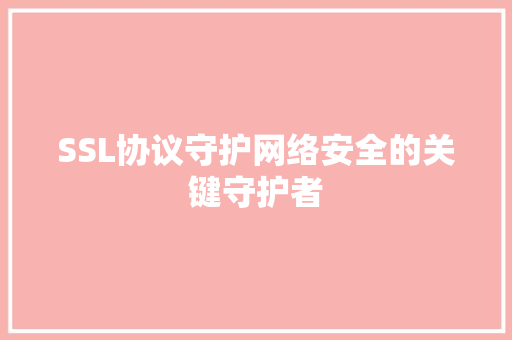 SSL协议守护网络安全的关键守护者