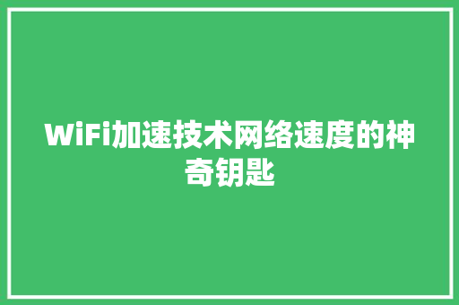 WiFi加速技术网络速度的神奇钥匙  第1张