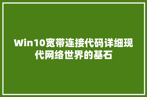 Win10宽带连接代码详细现代网络世界的基石