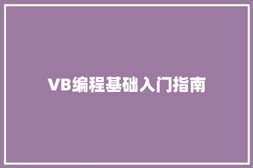 VB编程基础入门指南