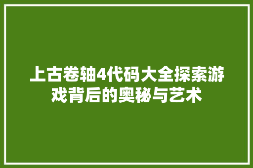 上古卷轴4代码大全探索游戏背后的奥秘与艺术