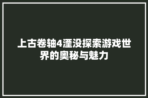 上古卷轴4湮没探索游戏世界的奥秘与魅力
