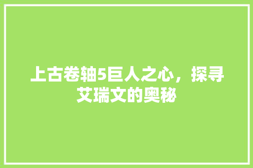 上古卷轴5巨人之心，探寻艾瑞文的奥秘