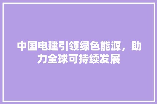 中国电建引领绿色能源，助力全球可持续发展