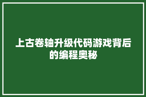 上古卷轴升级代码游戏背后的编程奥秘