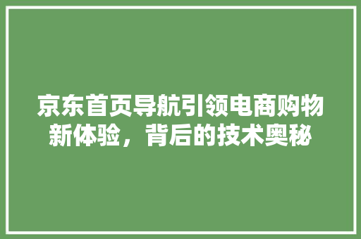 京东首页导航引领电商购物新体验，背后的技术奥秘