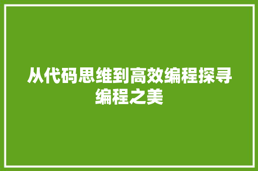 从代码思维到高效编程探寻编程之美