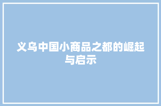 义乌中国小商品之都的崛起与启示