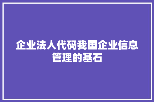 企业法人代码我国企业信息管理的基石