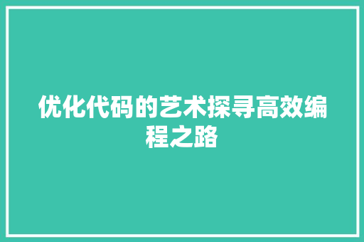 优化代码的艺术探寻高效编程之路