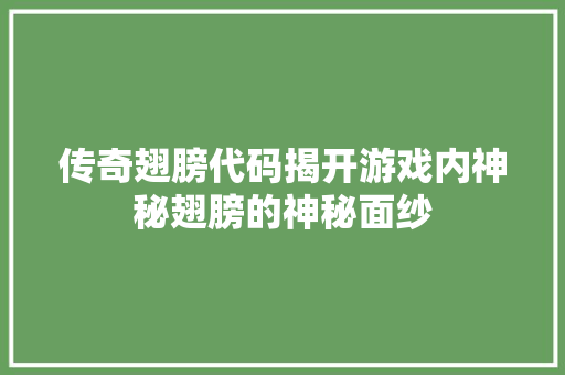 传奇翅膀代码揭开游戏内神秘翅膀的神秘面纱