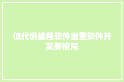 低代码编程软件重塑软件开发新格局